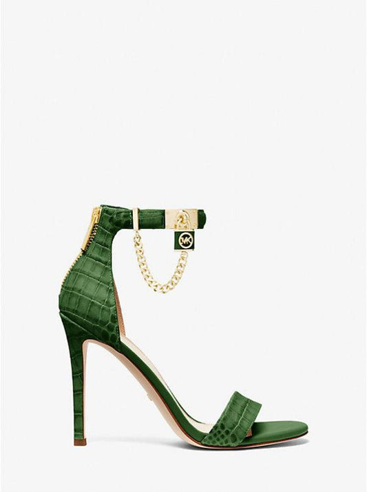 Hamilton Embellished Crocodile Embossed Leather Sandal