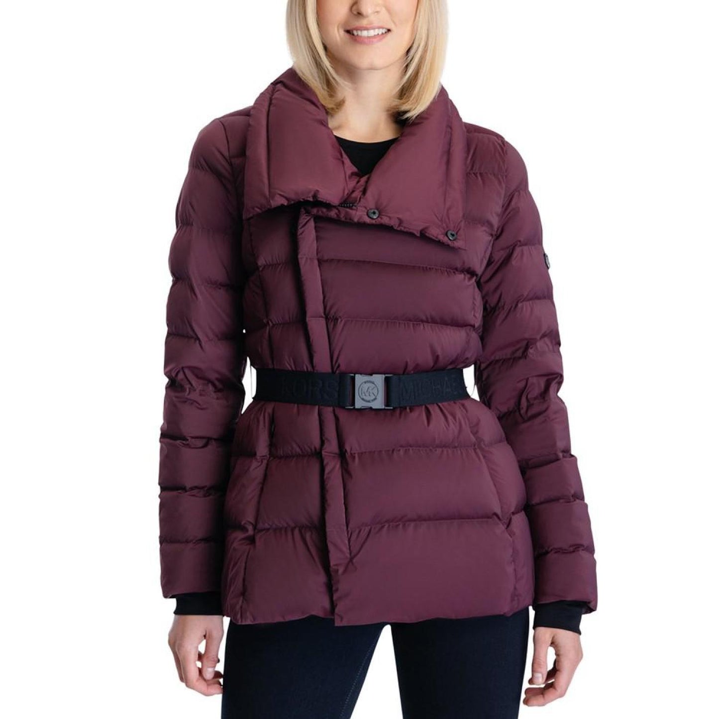 Women's Stretch Asymmetrical Belted Packable Down Puffer Coat