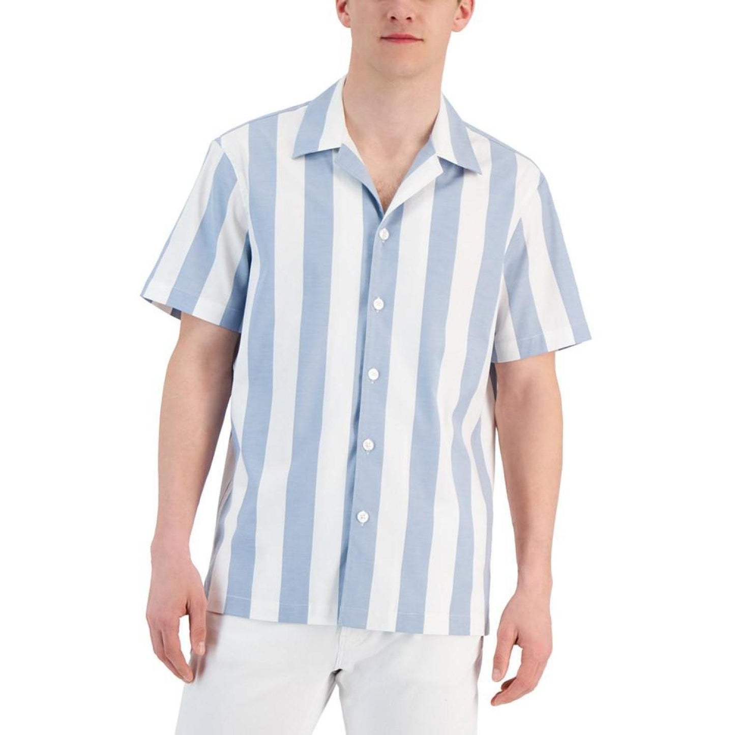 Men's Slim-Fit Rugby Stripe Short-Sleeve Button-Up Shirt