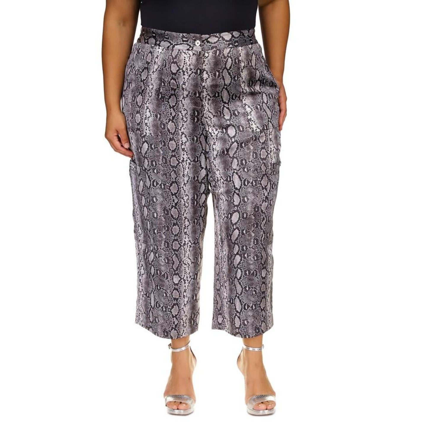 MICHAEL Plus Size Adder Snakeskin-Print Cropped Cargo Pants