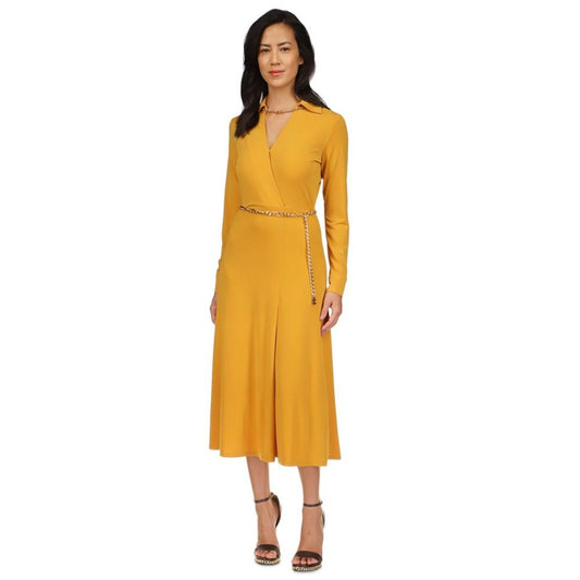 Women's Solid Chain Faux-Wrap Dress