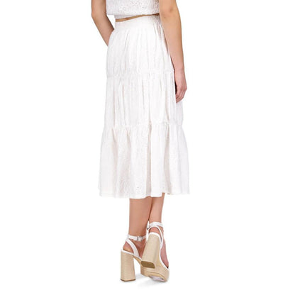 Women's Ruffled Tiered Eyelet Midi Skirt
