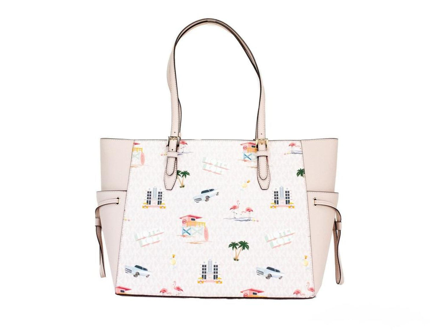 Michael Kors Gilly Large Travel Print Powder Blush Signature PVC Tote Women's Handbag