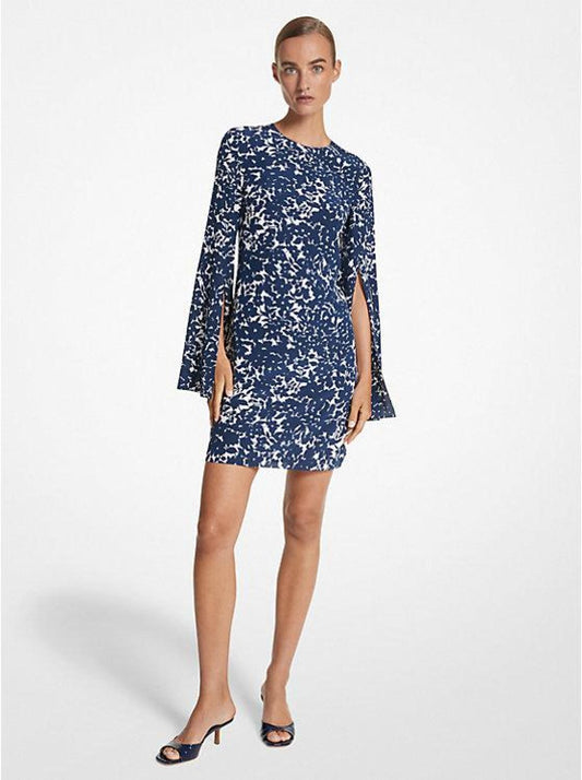 Floral Organic Silk Crepe De Chine Slit-Sleeve Dress