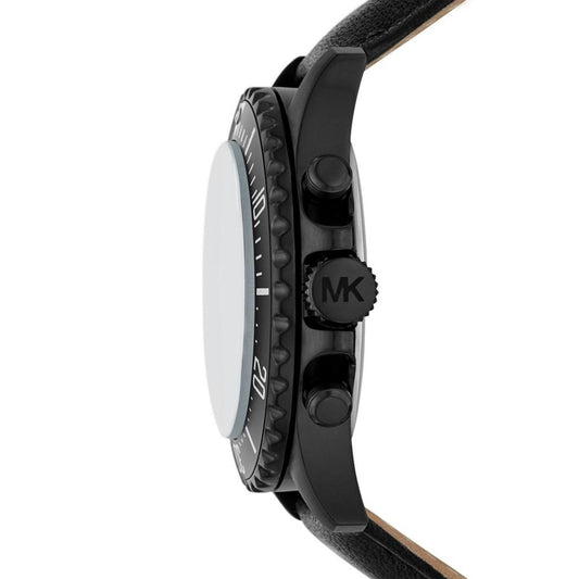 Men's Everest Chronograph Black Leather Strap Watch 45mm
