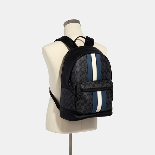 Coach Outlet West Backpack In Signature Canvas With Varsity Stripe