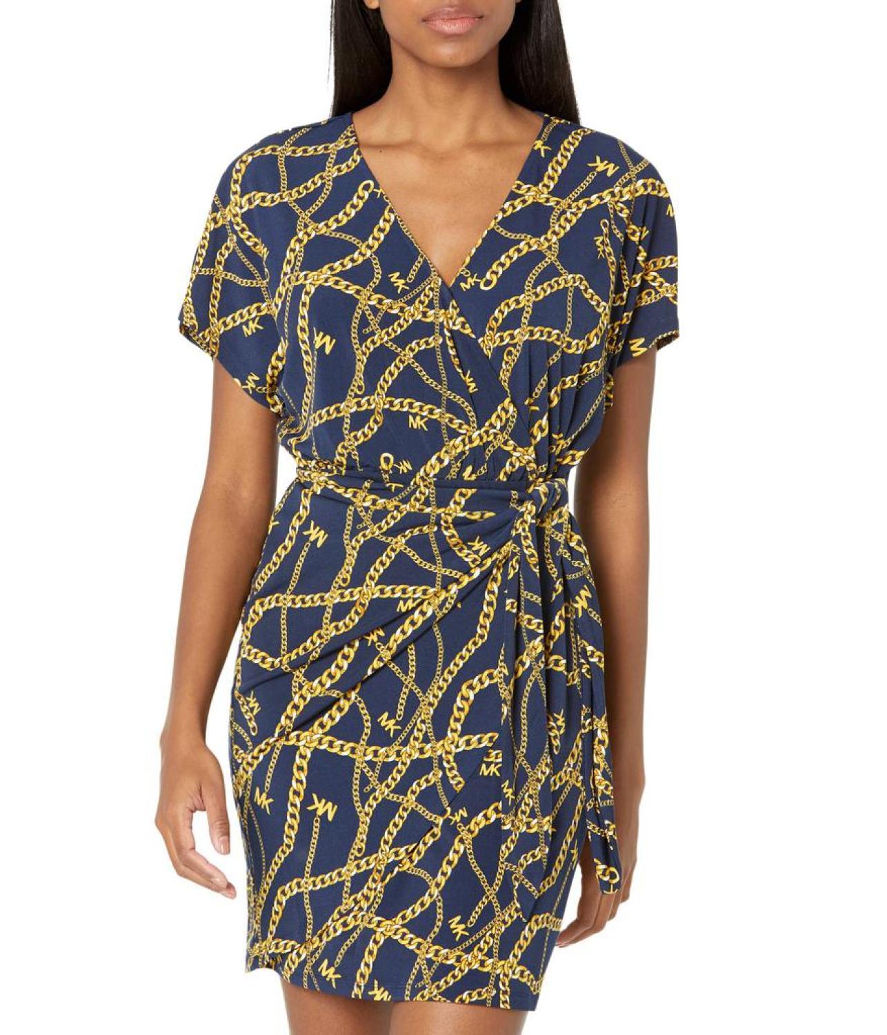 Petite Print Tie Faux Wrap Dress