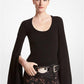 Stretch Cashmere Slit-Sleeve Sweater