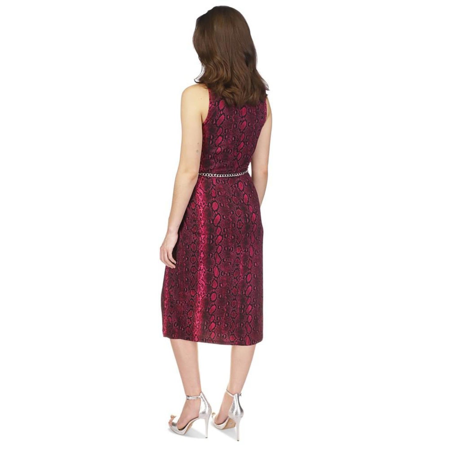 Women's Snake-Print Chain-Belt Sleeveless Dress