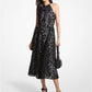 Palm Lace Belted Halter Dress