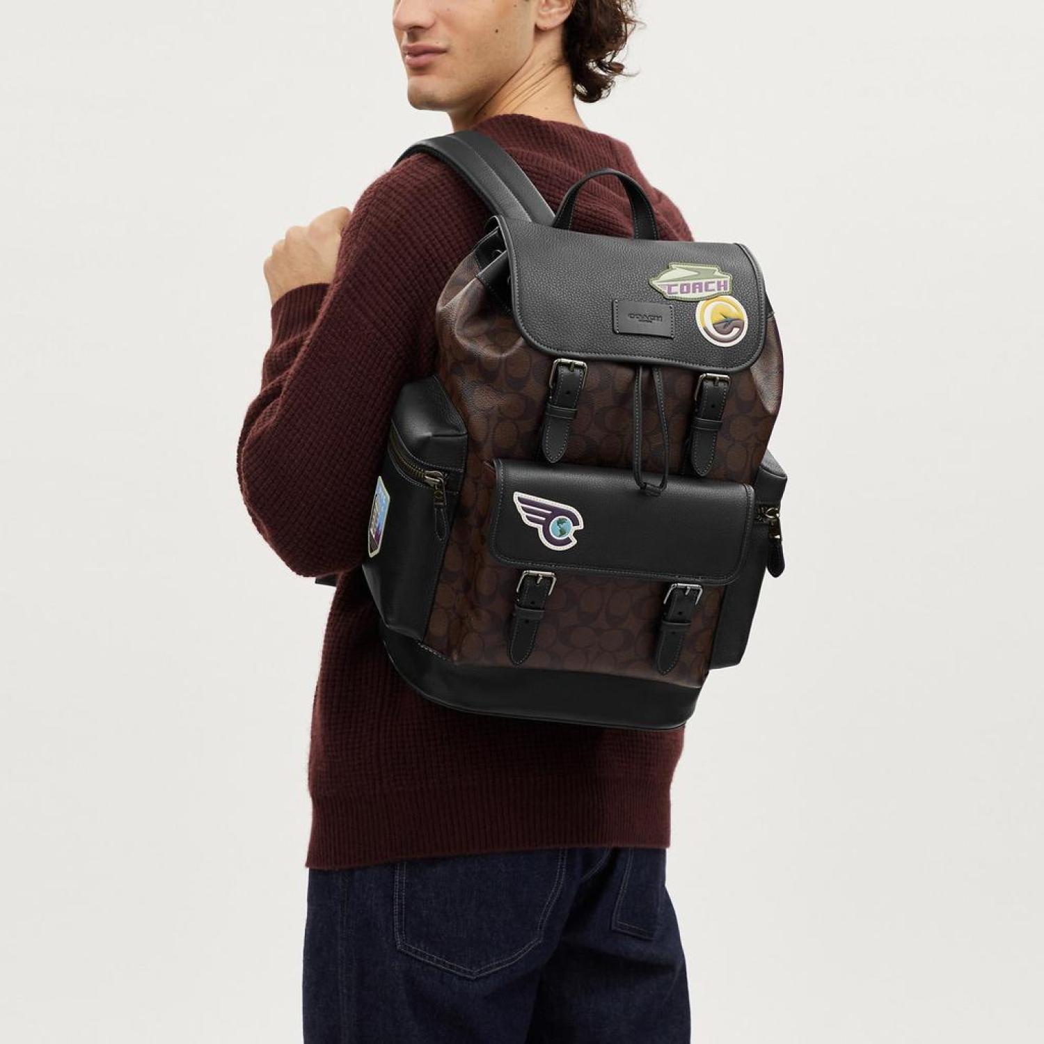 canvas coach backpack Coach Outlet Sprint Backpack In Signature Canvas With Travel Patches