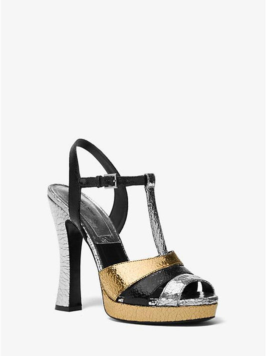 Rosanna Tri-Color Crackled Calf Leather Platform Sandal