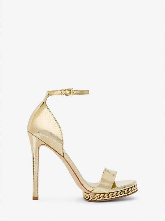 Jordyn Embellished Metallic Snake Embossed Leather Platform Sandal
