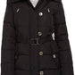 Fur Trim Hooded Down Coat in Black