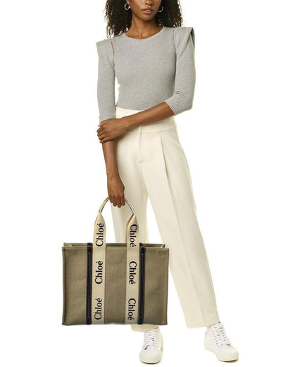 Chloe Woody Large Canvas & Leather Tote