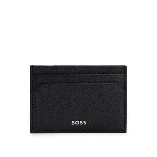 Brass money clip with card holder in grained leather