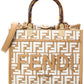 FENDI Sunshine Small Raffia & Leather Tote