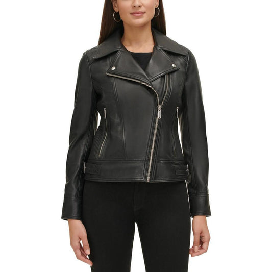 Women's Quilted-Sleeve Leather Moto Coat, Created for Macy's