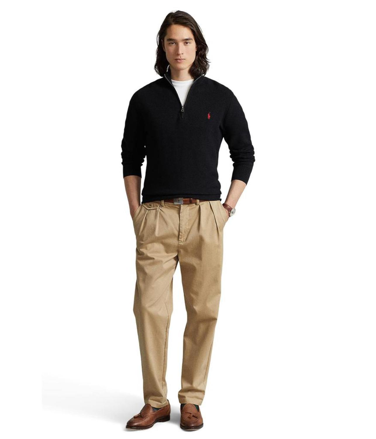 Mesh-Knit Cotton 1/4 Zip Sweater