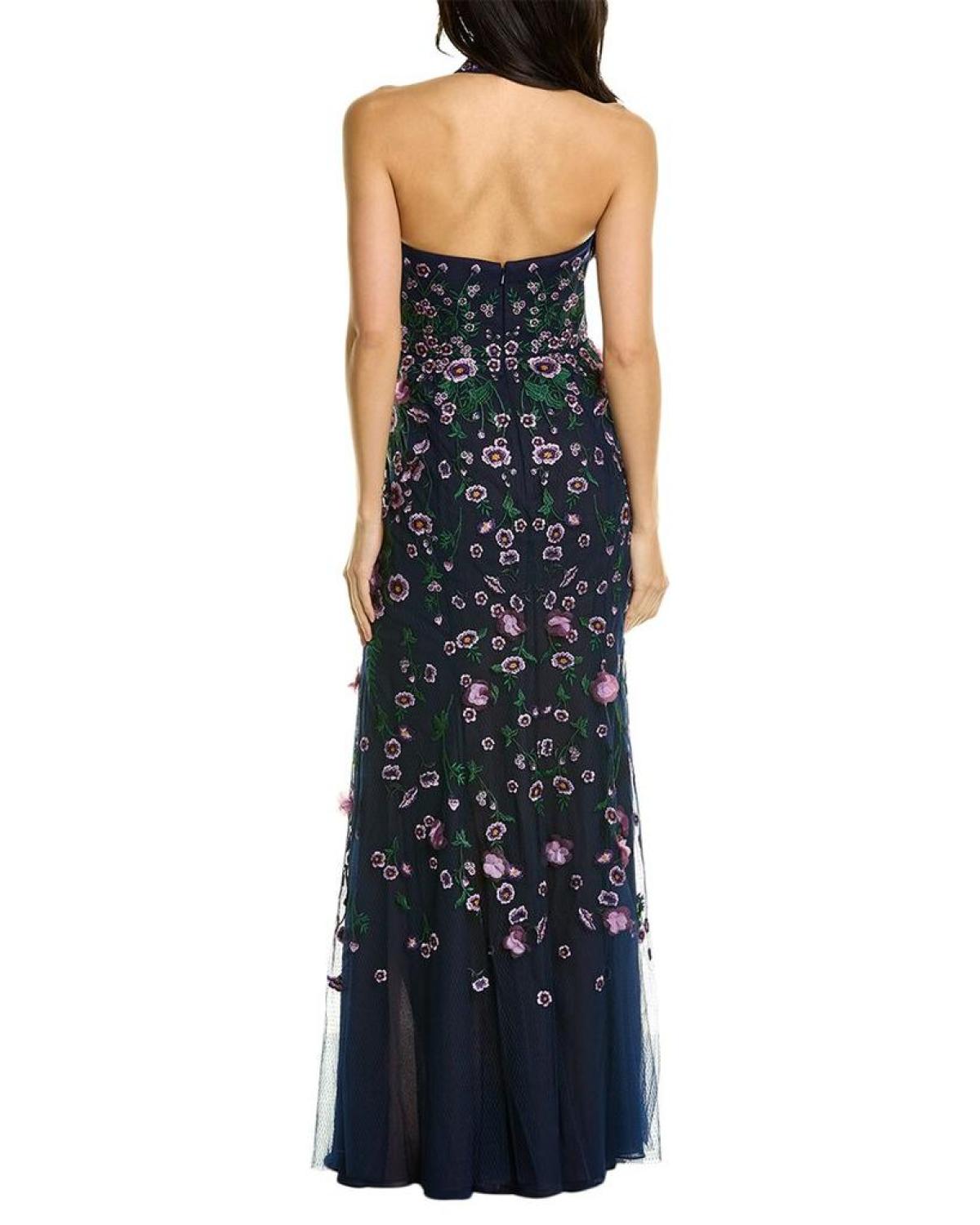 Marchesa Notte Floral Embroidered Gown
