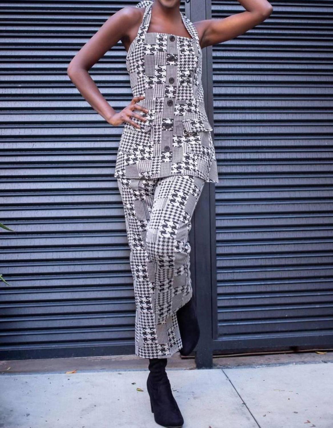 Plaid Pant Set In Black/white