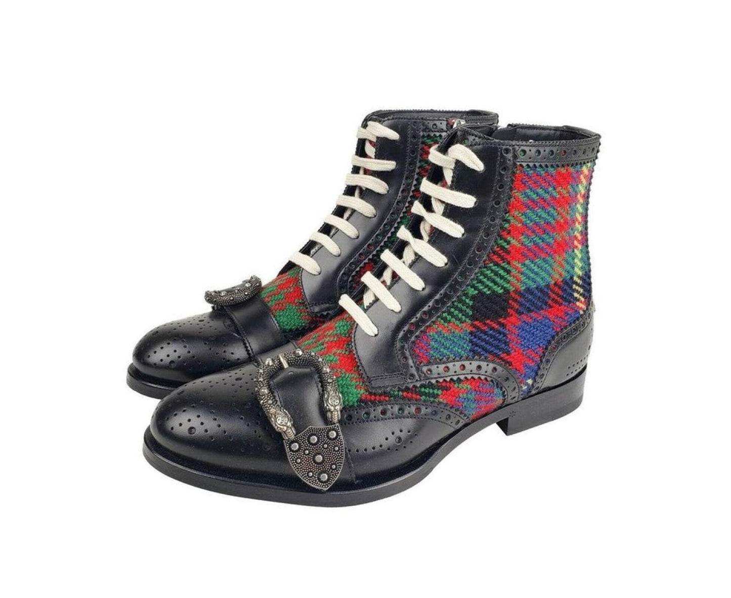 Gucci Men's Leather   Checke Wool Boots (EU / US)