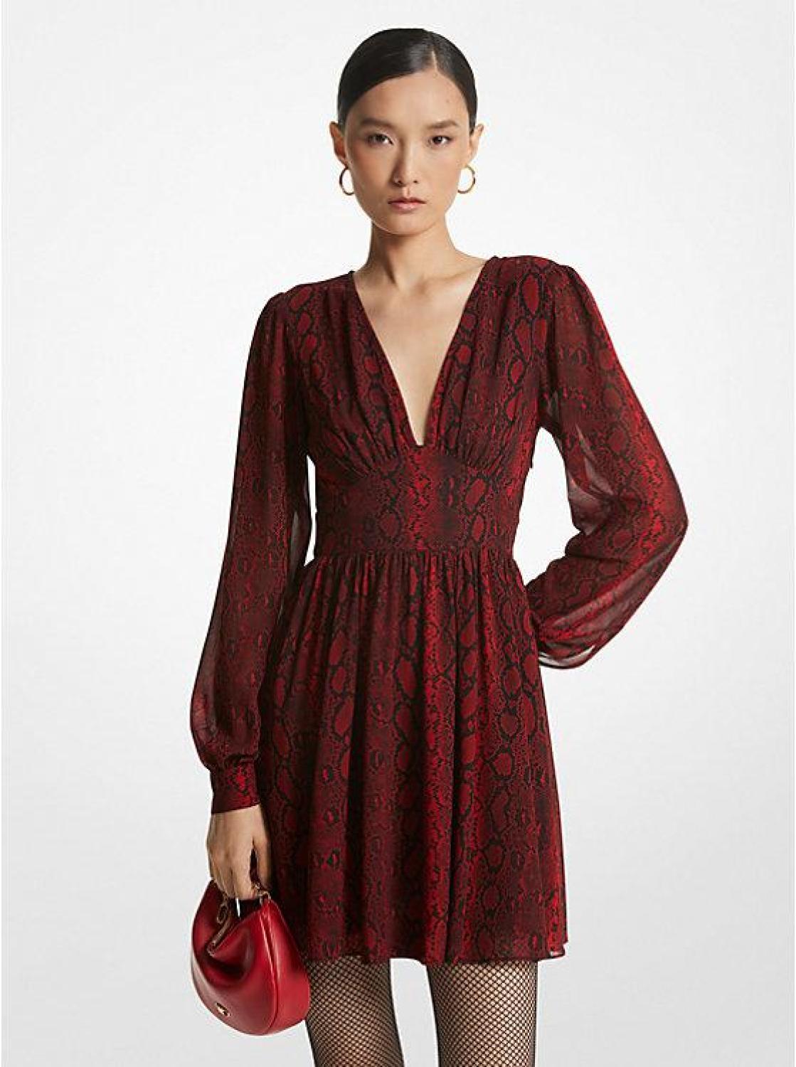 Snake print v neck dress cheap