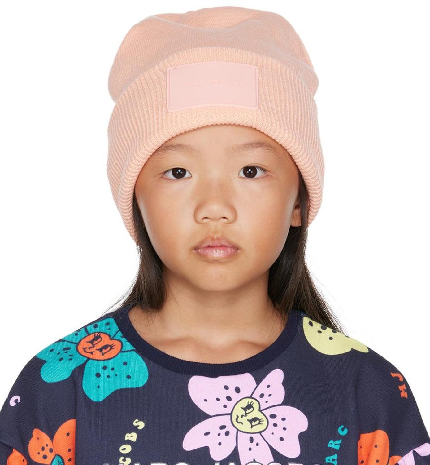 Kids Pink Logo Patch Beanie