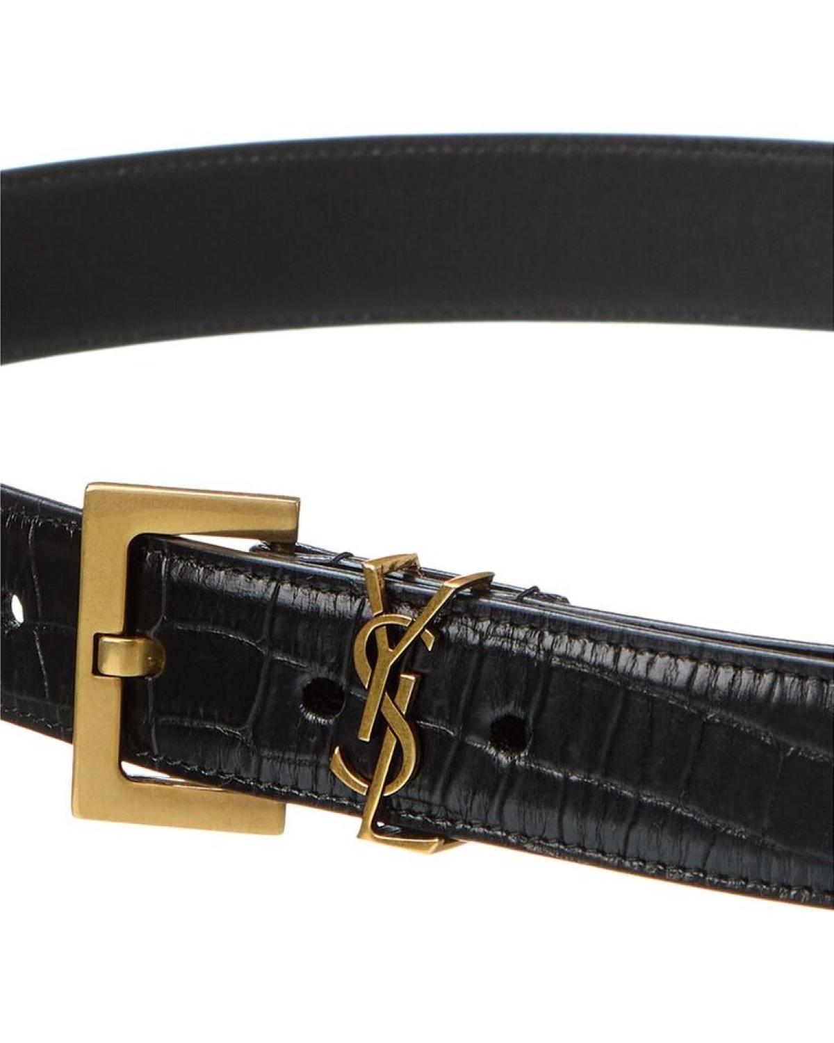 Saint Laurent Croc-Embossed Leather Belt
