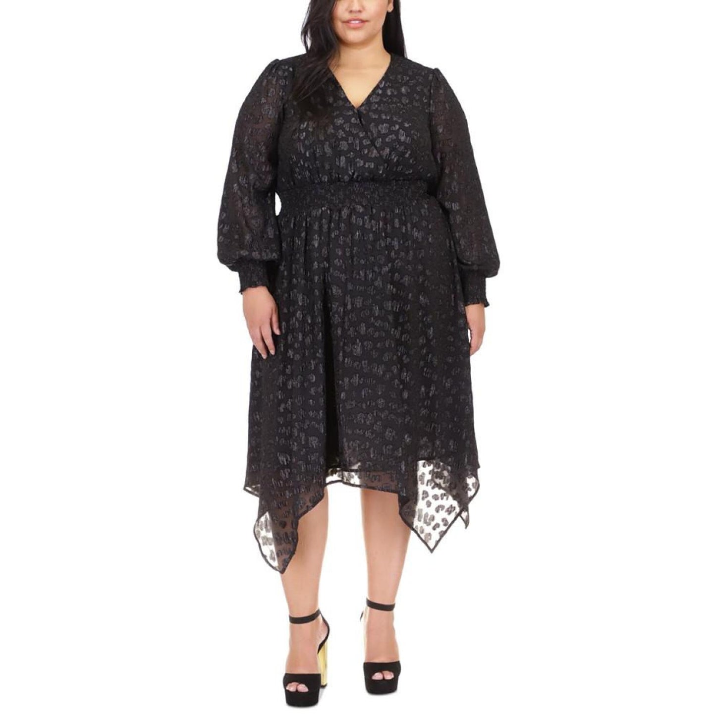 Plus Size Cheetah Jacquard Midi Dress