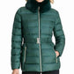 3/4 Belted Faux Fur Collar Packable Coat In Dark Emerald Green