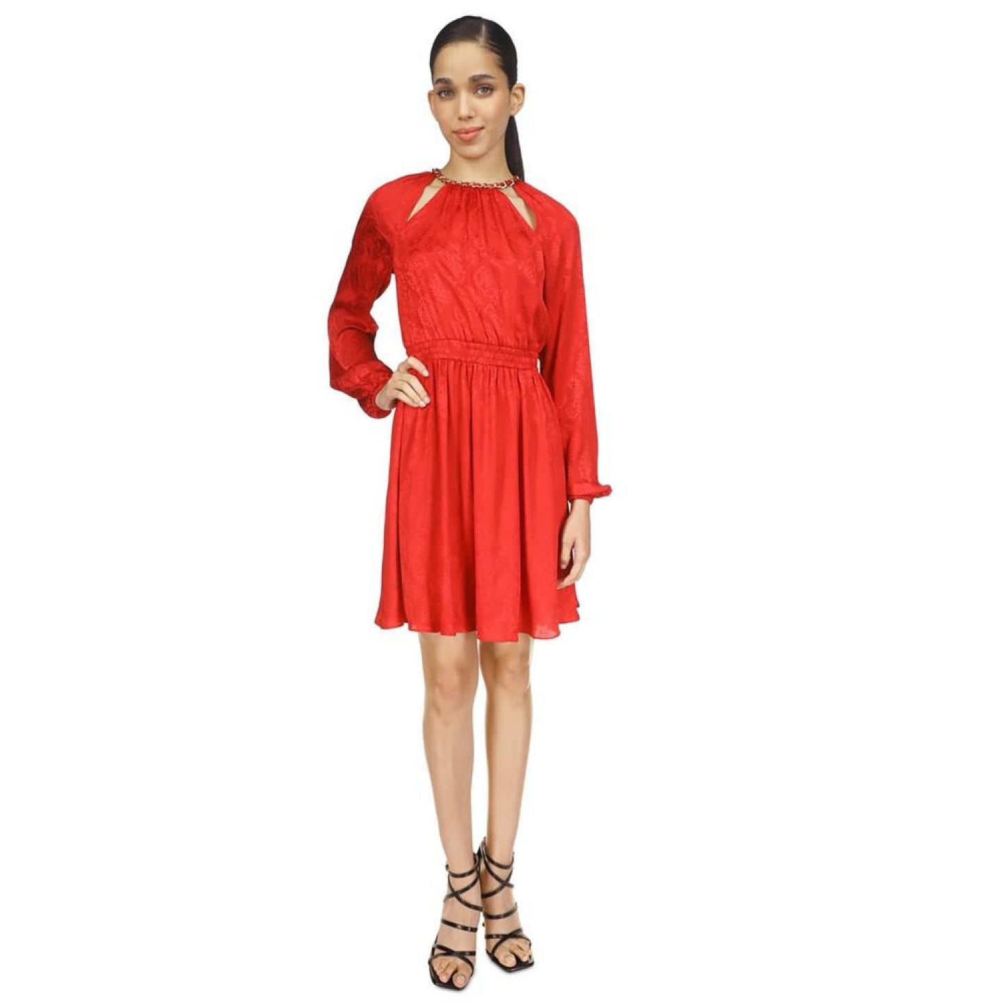 Snakeskin-Print Plisse Long-Sleeve Dress, Regular & Petite