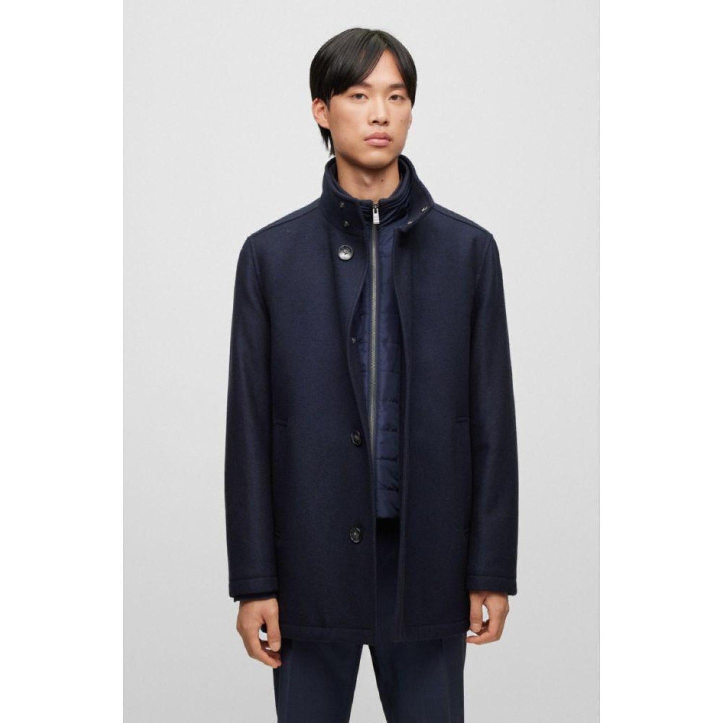 Wool-blend coat with zip-up padded inner