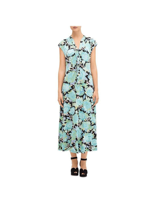 Dahlia Bloom Womens Floral Print Cap Sleeves Maxi Dress