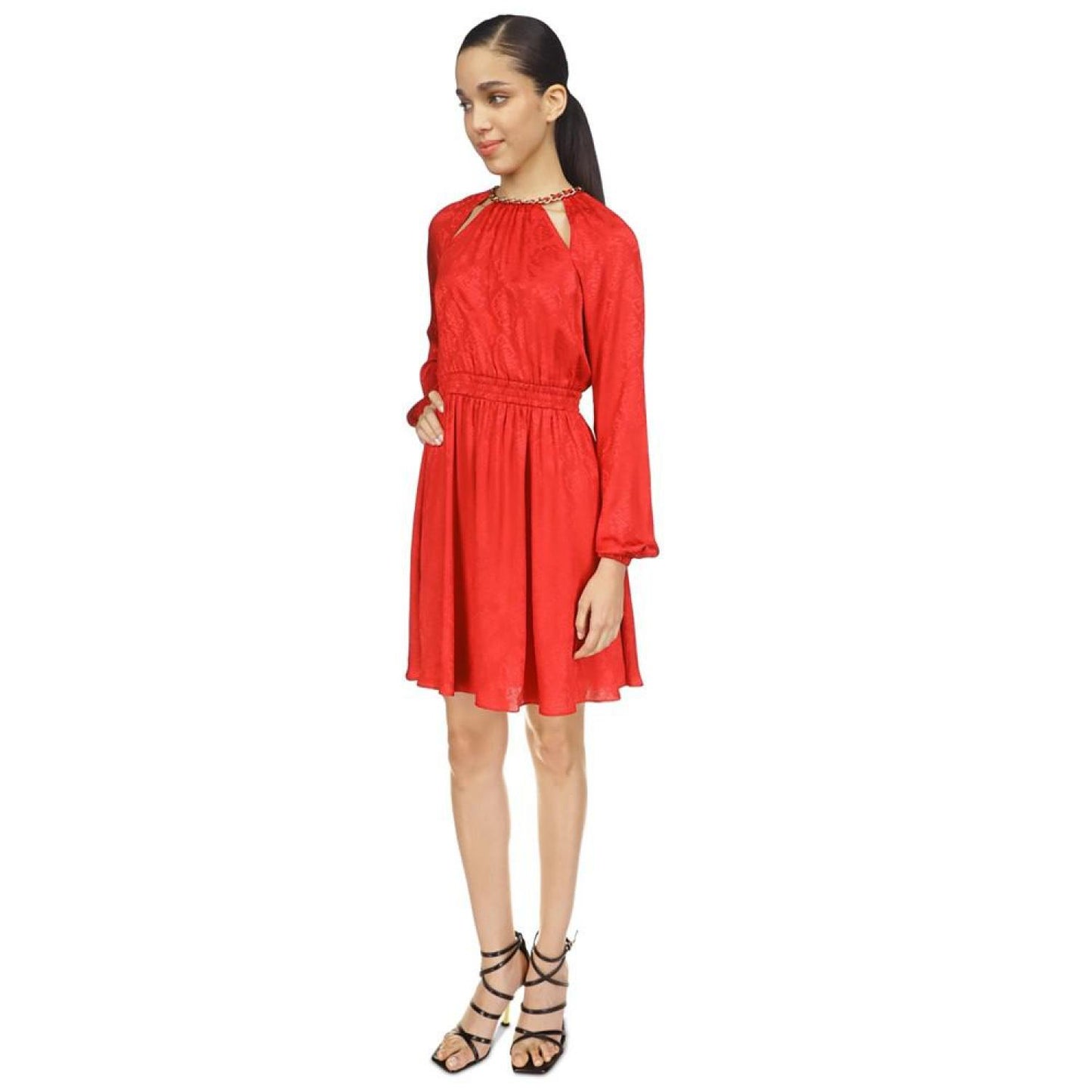 Snakeskin-Print Plisse Long-Sleeve Dress, Regular & Petite
