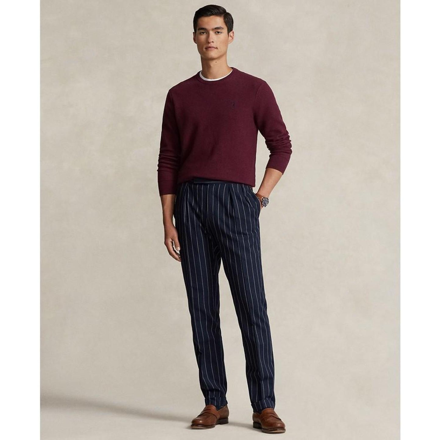 Men's Textured Cotton Crewneck Sweater