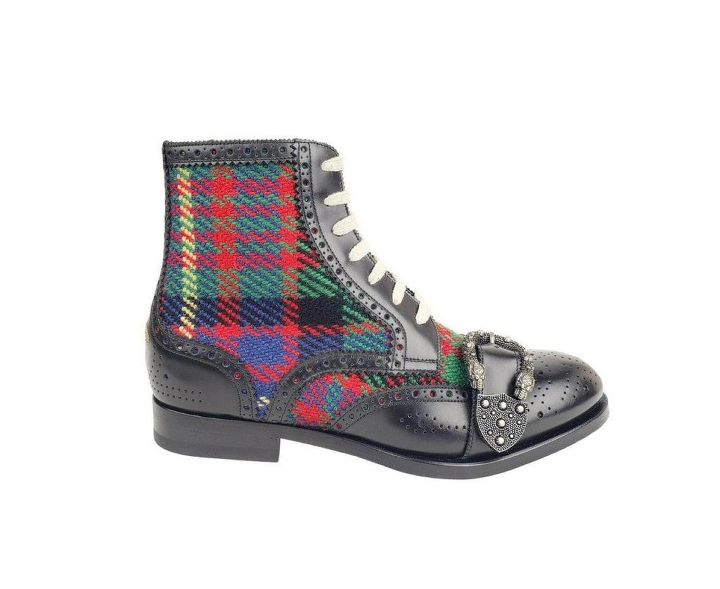Gucci Men's Leather   Checke Wool Boots (EU / US)