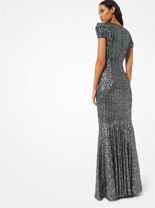 Sequined Mesh Trumpet Gown