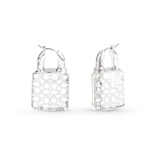 Clear Signature Quilted Lucite Padlock Huggie Earrings