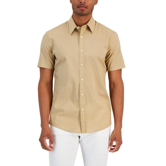 Men's Slim-Fit Stretch Polka Dot-Print Button-Down Shirt