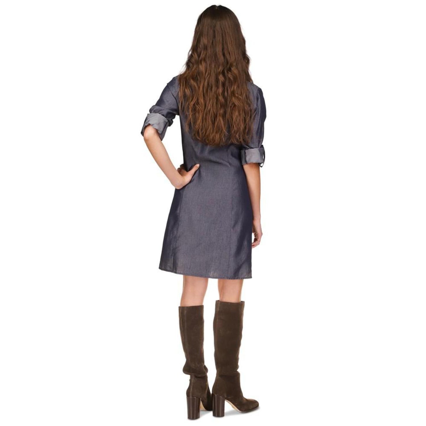 Women's Ruched-Front Roll-Tab-Sleeve Shirtdress