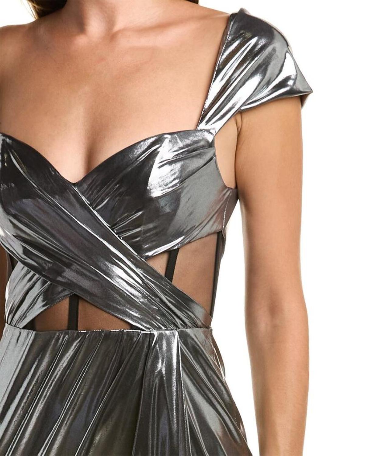 Marchesa Notte Metallic Column Gown