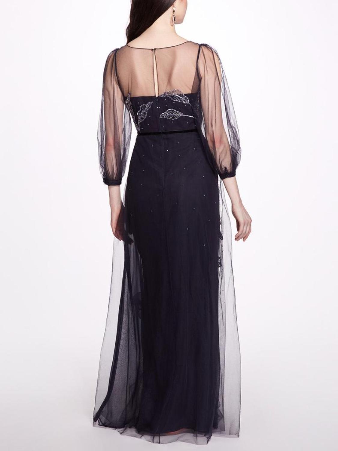 Beaded Floral A-line Gown