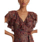 Print Ruffle-Trim Metallic Chiffon Dress