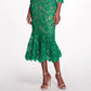 Off Shoulder Scalloped Lace Gown In Emerald