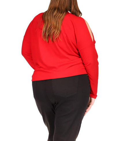 Plus Size Waffle Stud Cold-Shoulder Top