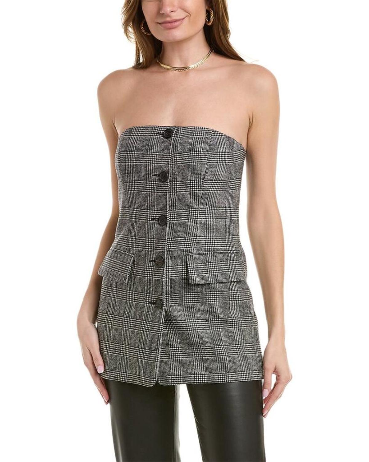 Michael Kors Collection Glen Plaid Wool-Blend Top