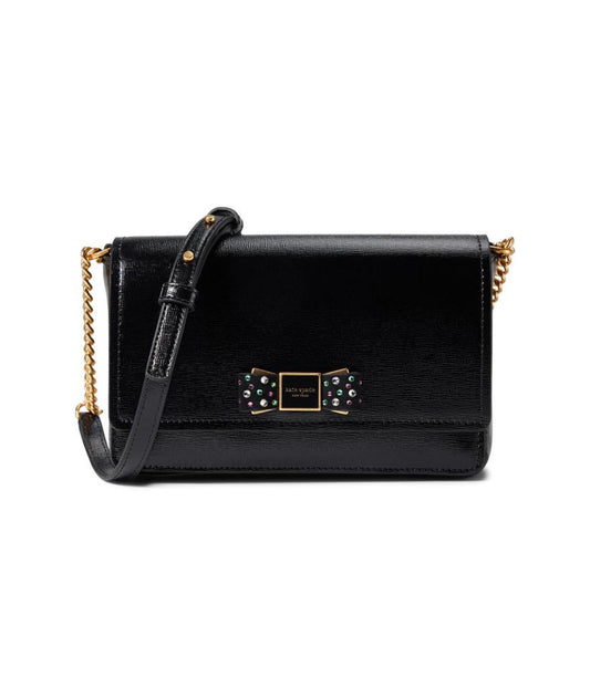 Morgan Bow Bedazzled Bow Patent Leather Flap Chain Wallet