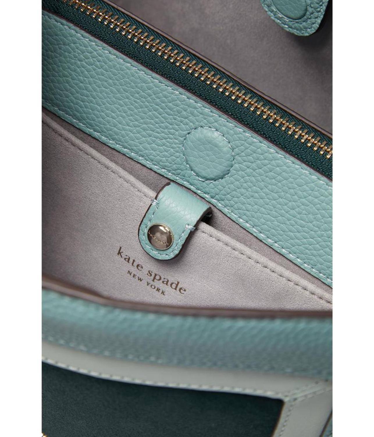 Knott Color-Blocked Pebbled Leather and Suede Medium Crossbody Tote