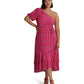 Plus Size Geo-Print Jersey One-Shoulder Dress